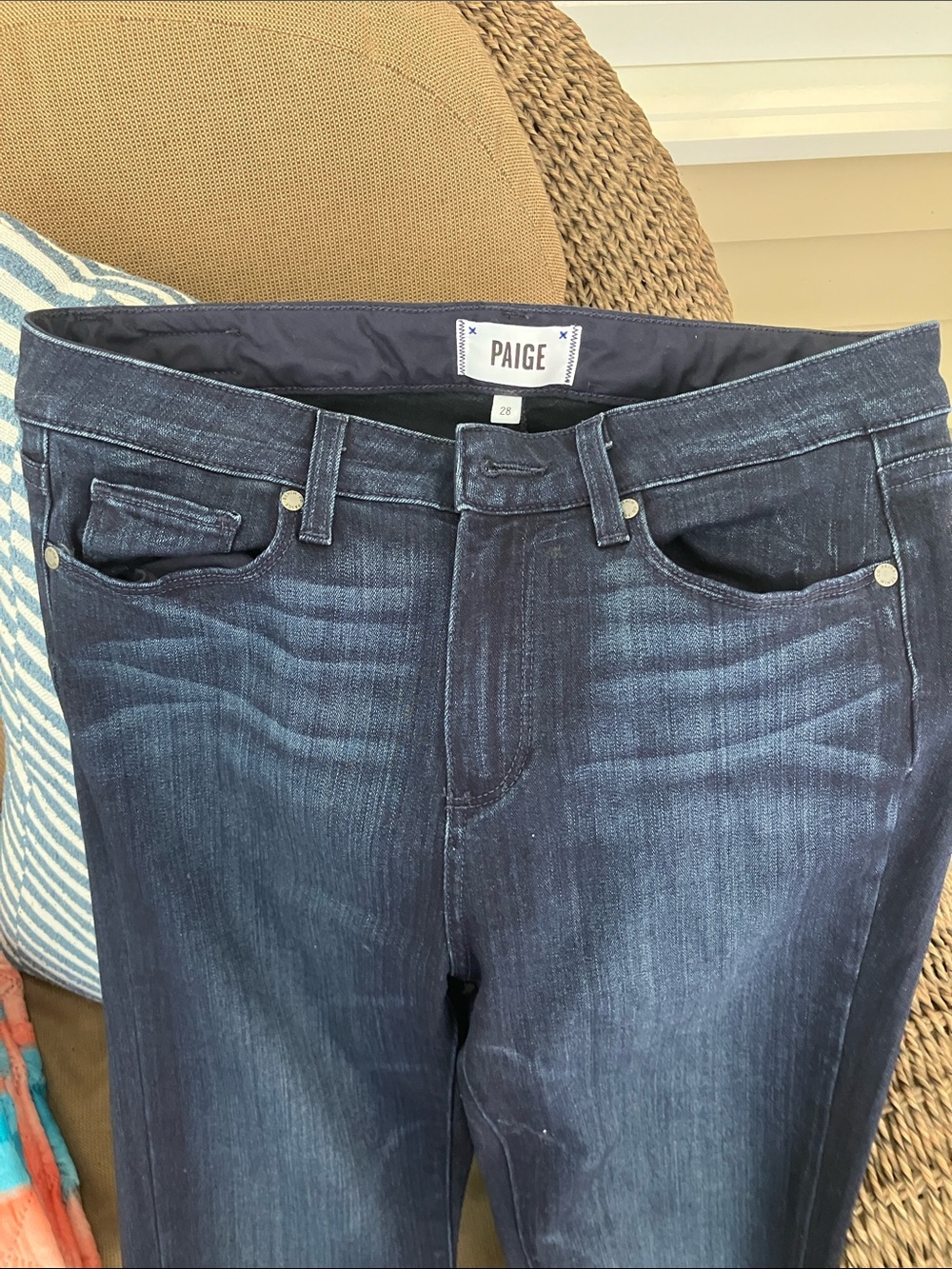 PAIGE Dark Indigo High-Rise Straight Jeans